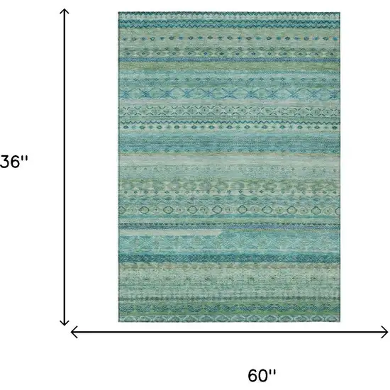 Teal Blue And Blue Striped Washable Indoor Outdoor Area Rug Photo 7
