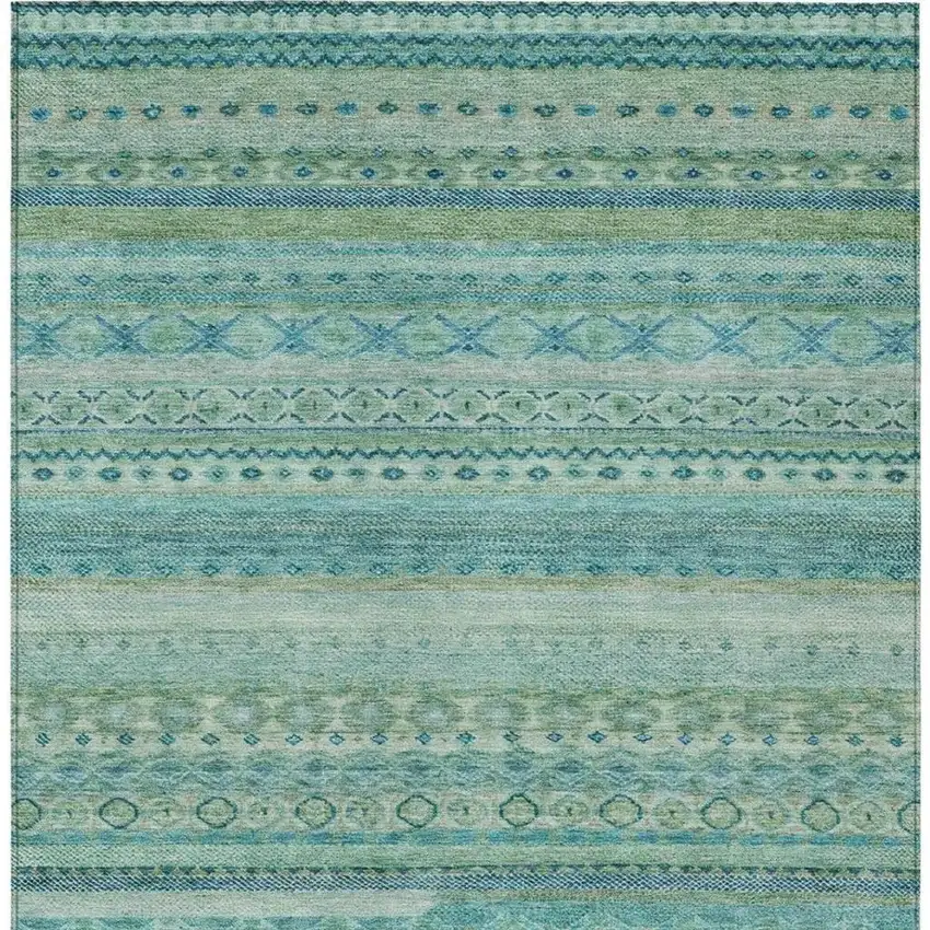 Teal Blue And Blue Striped Washable Indoor Outdoor Area Rug Photo 4