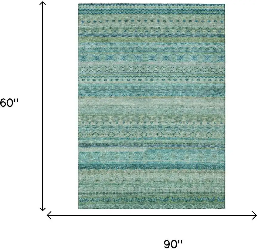 Teal Blue And Blue Striped Washable Indoor Outdoor Area Rug Photo 7