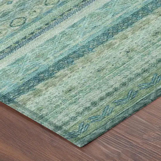 Teal Blue And Blue Striped Washable Indoor Outdoor Area Rug Photo 5