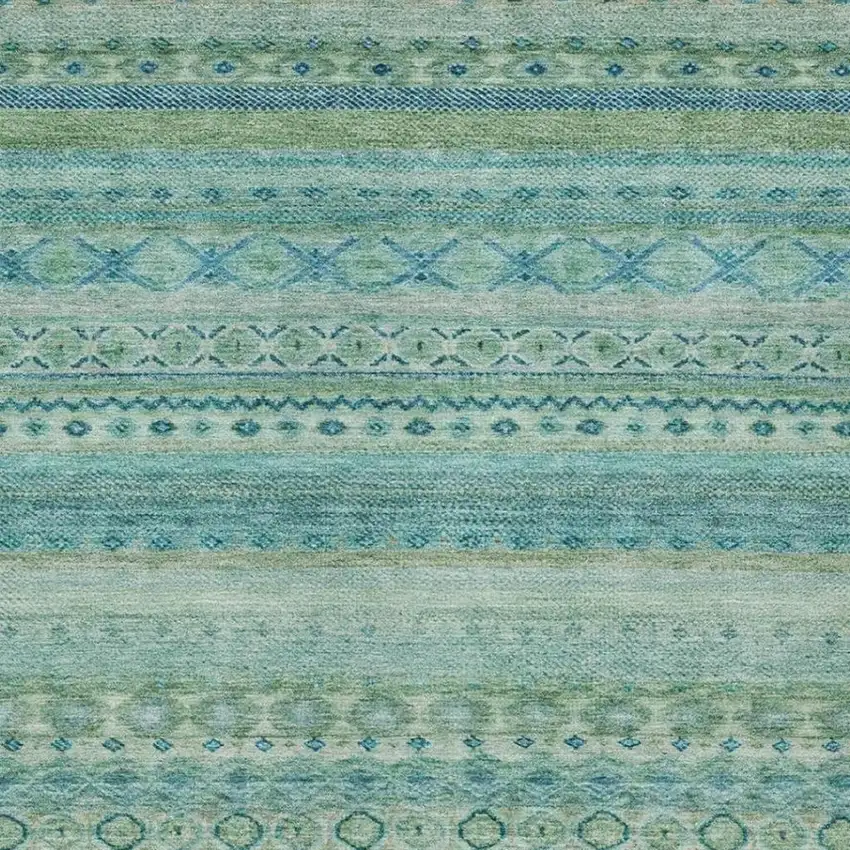 Teal Blue And Blue Striped Washable Indoor Outdoor Area Rug Photo 3