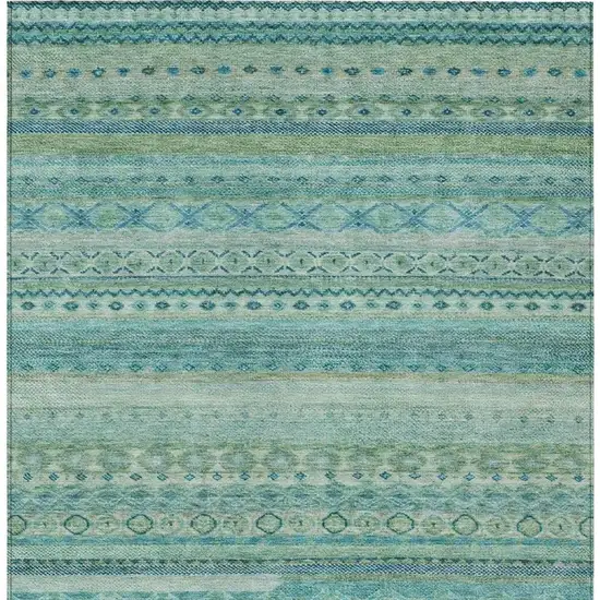 Teal Blue And Blue Striped Washable Indoor Outdoor Area Rug Photo 4