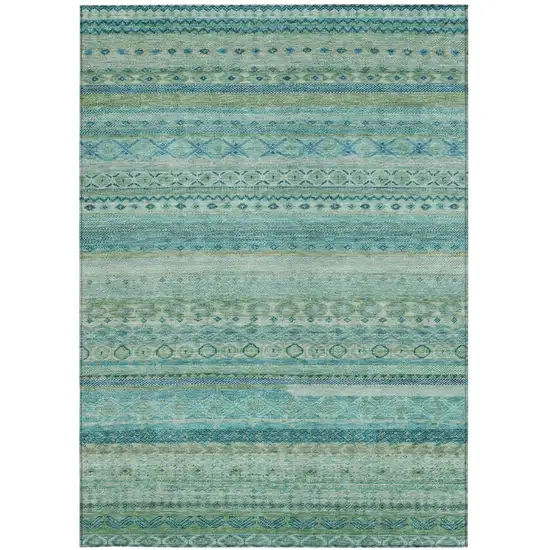 Teal Blue And Blue Striped Washable Indoor Outdoor Area Rug Photo 4