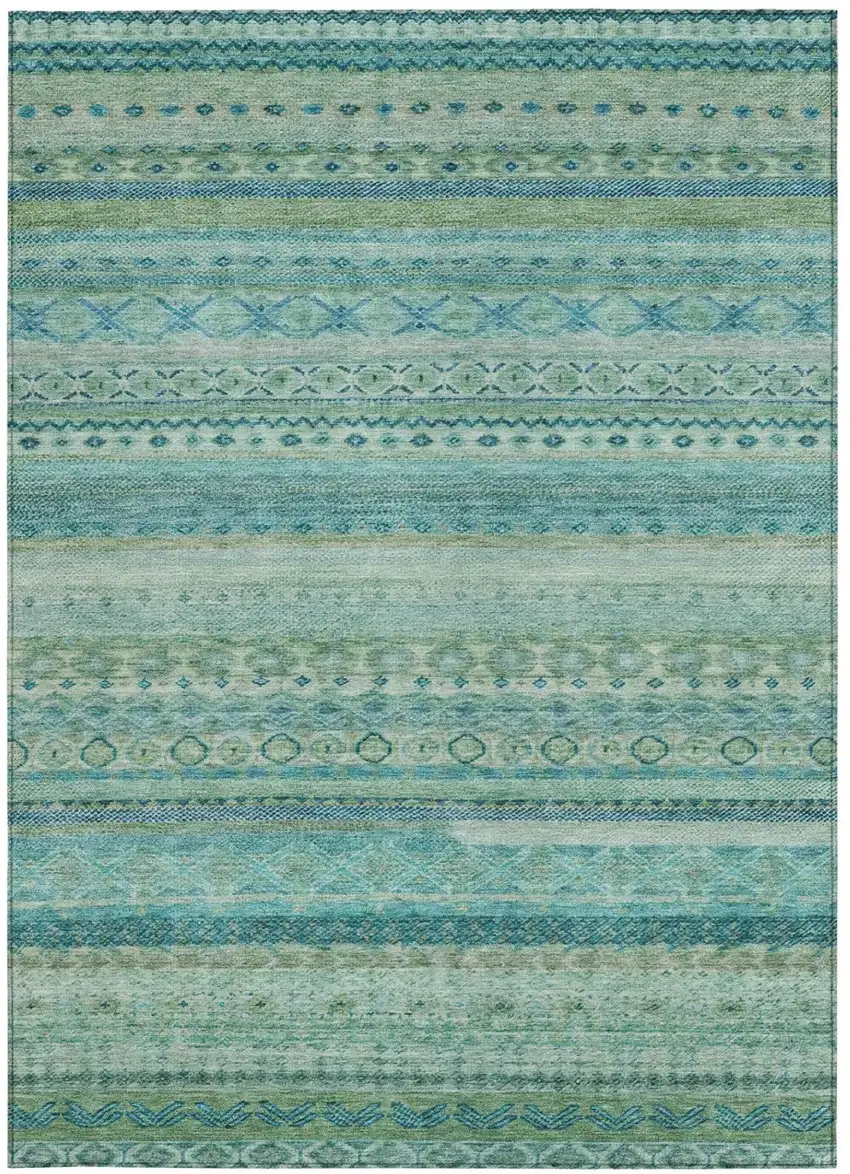 Teal Blue And Blue Striped Washable Indoor Outdoor Area Rug Photo 4