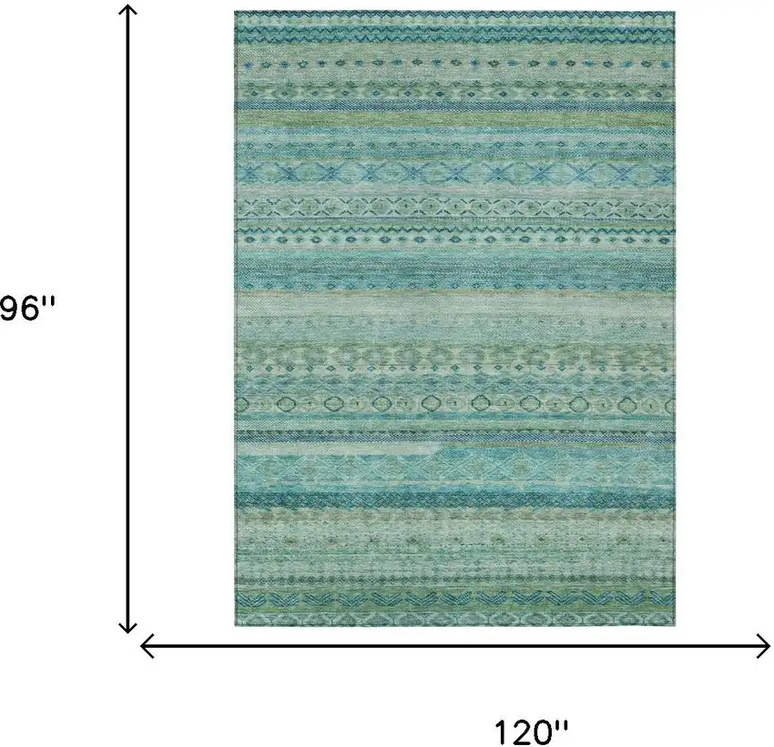 Teal Blue And Blue Striped Washable Indoor Outdoor Area Rug Photo 7