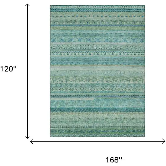 Teal Blue And Blue Striped Washable Indoor Outdoor Area Rug Photo 7