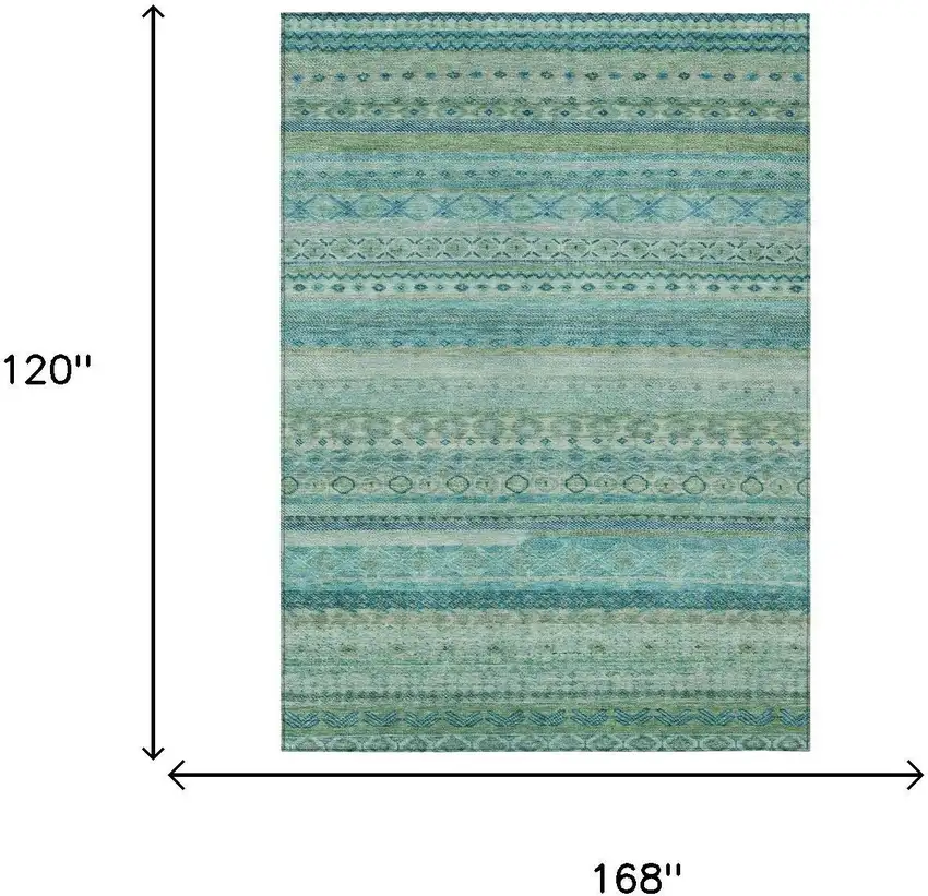 Teal Blue And Blue Striped Washable Indoor Outdoor Area Rug Photo 7