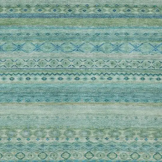Teal Blue And Blue Striped Washable Indoor Outdoor Area Rug Photo 3