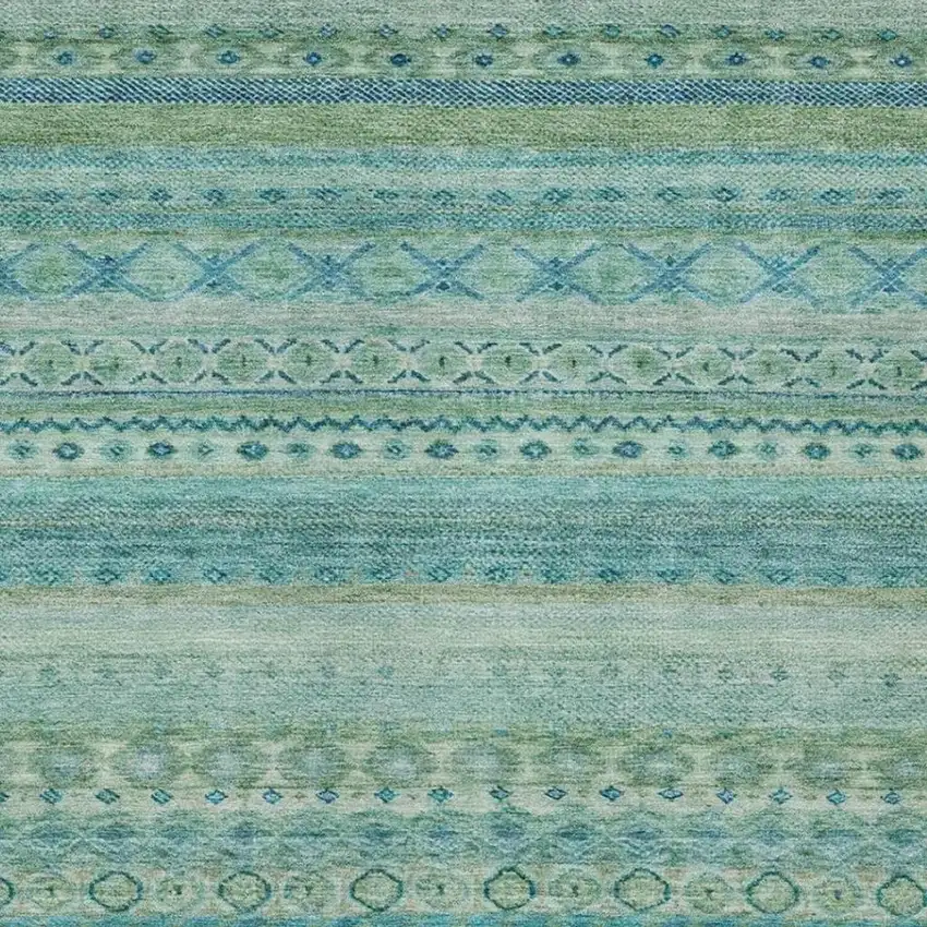 Teal Blue And Blue Striped Washable Indoor Outdoor Area Rug Photo 3