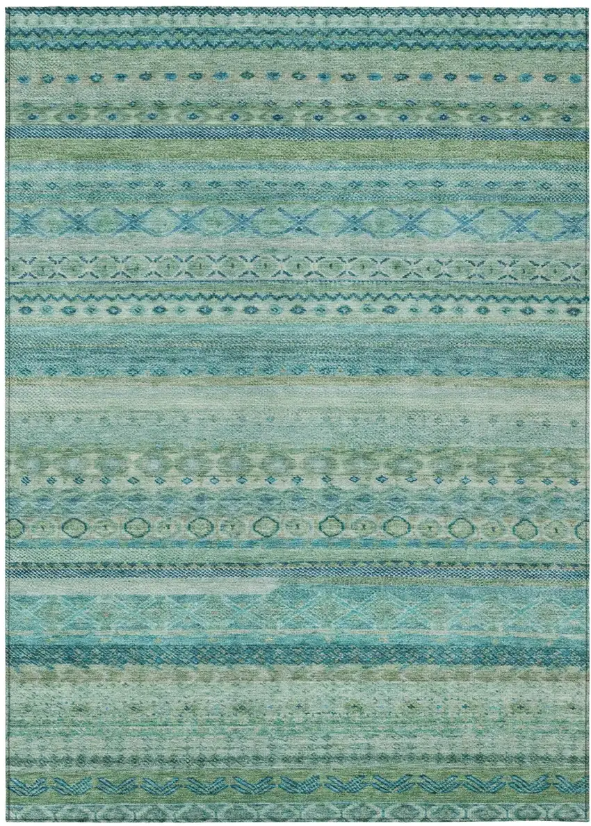 Teal Blue And Blue Striped Washable Indoor Outdoor Area Rug Photo 2