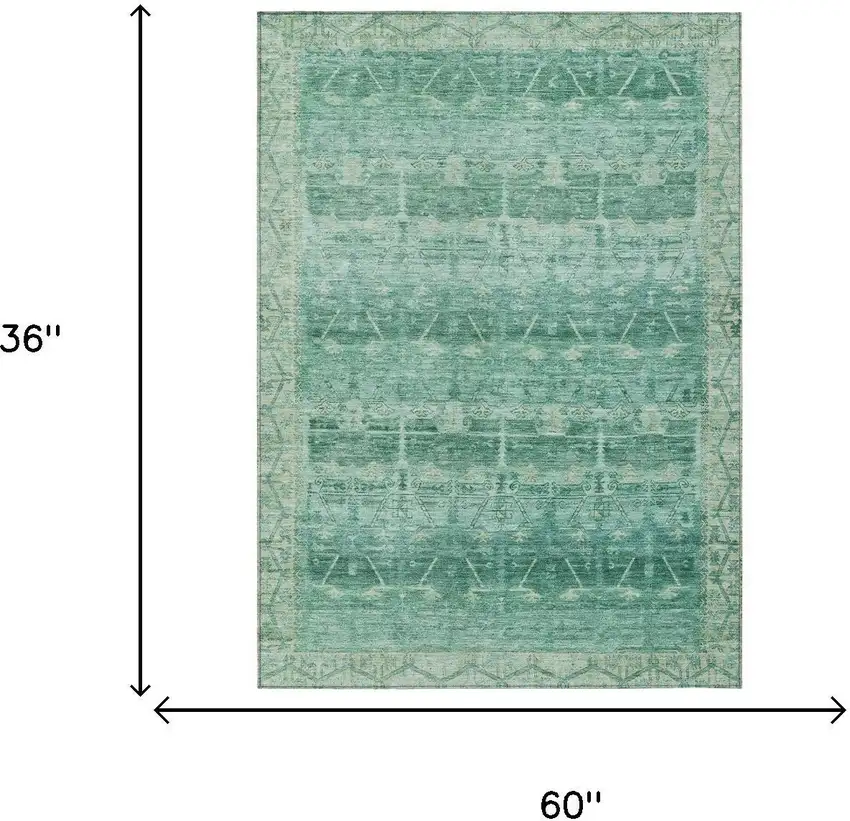 Teal Blue And Blue Tribal Washable Indoor Outdoor Area Rug Photo 7
