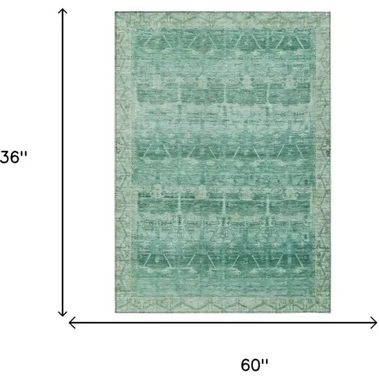 Teal Blue And Blue Tribal Washable Indoor Outdoor Area Rug Photo 7
