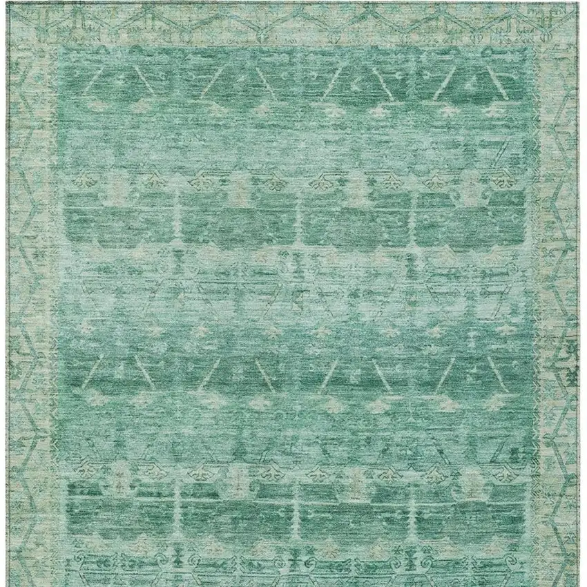 Teal Blue And Blue Tribal Washable Indoor Outdoor Area Rug Photo 4