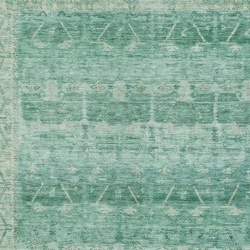 Teal Blue And Blue Tribal Washable Indoor Outdoor Area Rug Photo 3