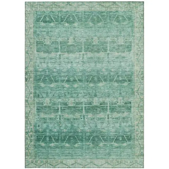 Teal Blue And Blue Tribal Washable Indoor Outdoor Area Rug Photo 3