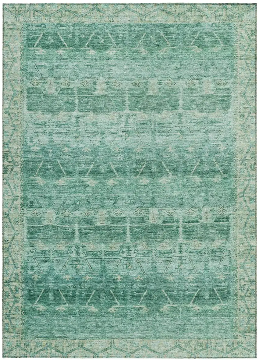 Teal Blue And Blue Tribal Washable Indoor Outdoor Area Rug Photo 3