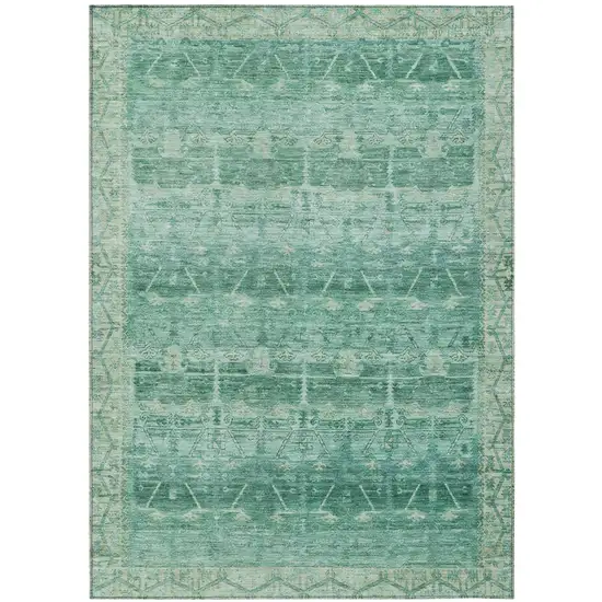 Teal Blue And Blue Tribal Washable Indoor Outdoor Area Rug Photo 2