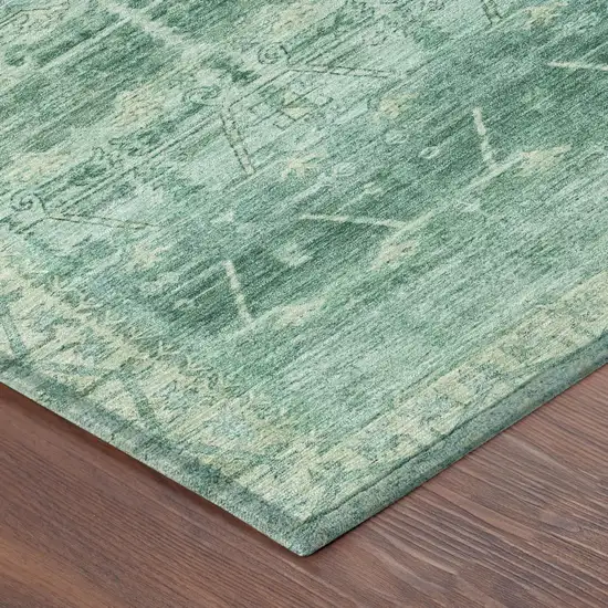 Teal Blue And Blue Tribal Washable Indoor Outdoor Area Rug Photo 4