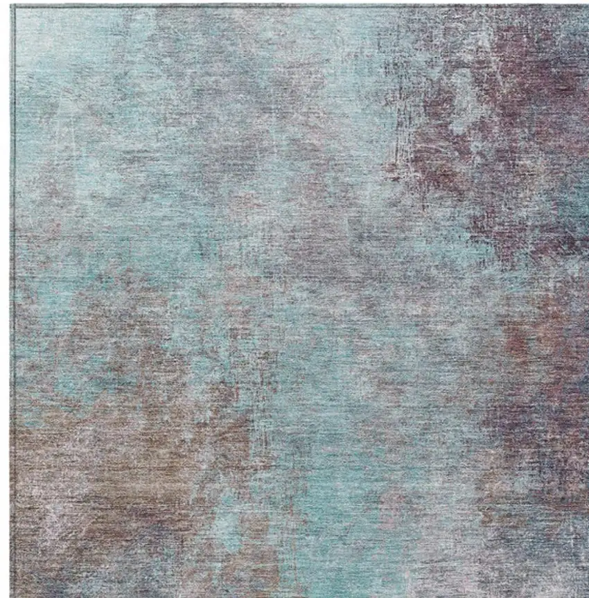 Teal Blue And Blush Abstract Washable Indoor Outdoor Area Rug Photo 9