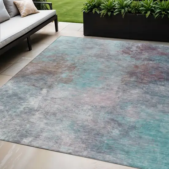 Teal Blue And Blush Abstract Washable Indoor Outdoor Area Rug Photo 2