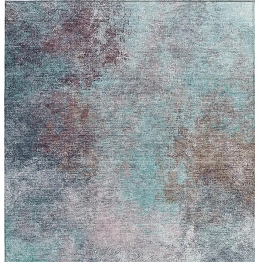 Teal Blue And Blush Abstract Washable Indoor Outdoor Area Rug Photo 3