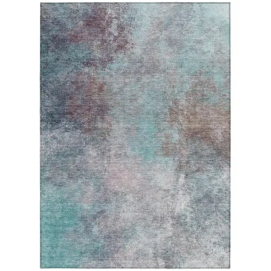 Teal Blue And Blush Abstract Washable Indoor Outdoor Area Rug Photo 9