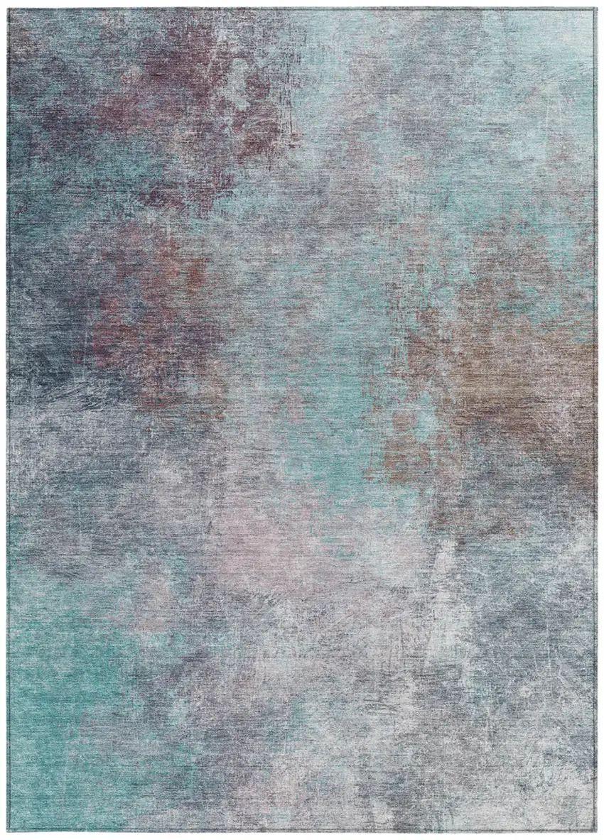 Teal Blue And Blush Abstract Washable Indoor Outdoor Area Rug Photo 9
