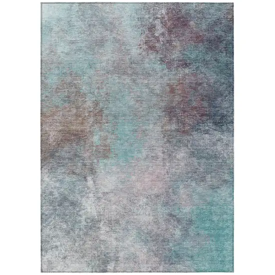 Teal Blue And Blush Abstract Washable Indoor Outdoor Area Rug Photo 8