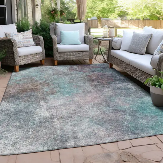 Teal Blue And Blush Abstract Washable Indoor Outdoor Area Rug Photo 4