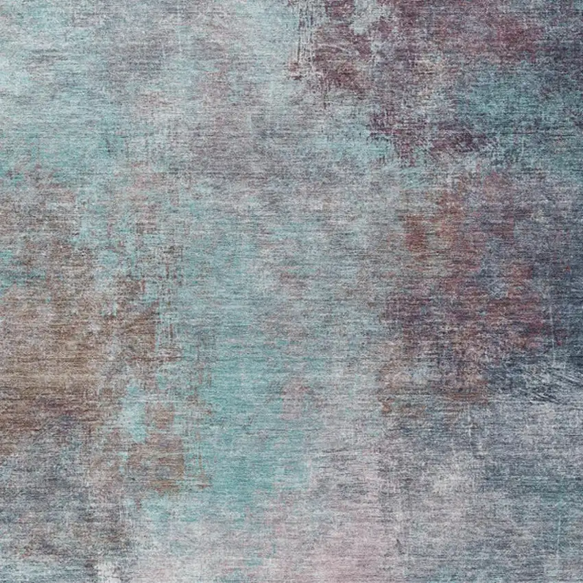 Teal Blue And Blush Abstract Washable Indoor Outdoor Area Rug Photo 9