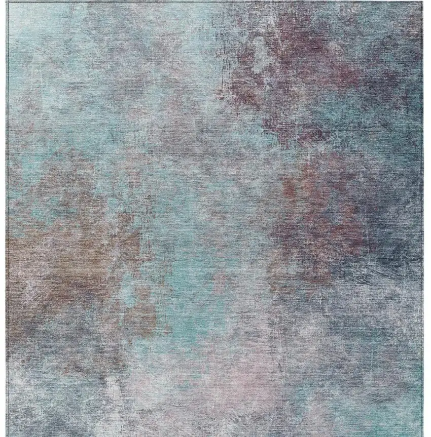 Teal Blue And Blush Abstract Washable Indoor Outdoor Area Rug Photo 1