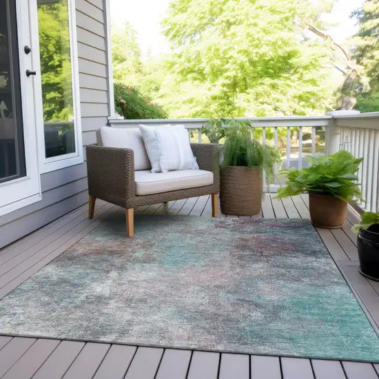 Teal Blue And Blush Abstract Washable Indoor Outdoor Area Rug Photo 7