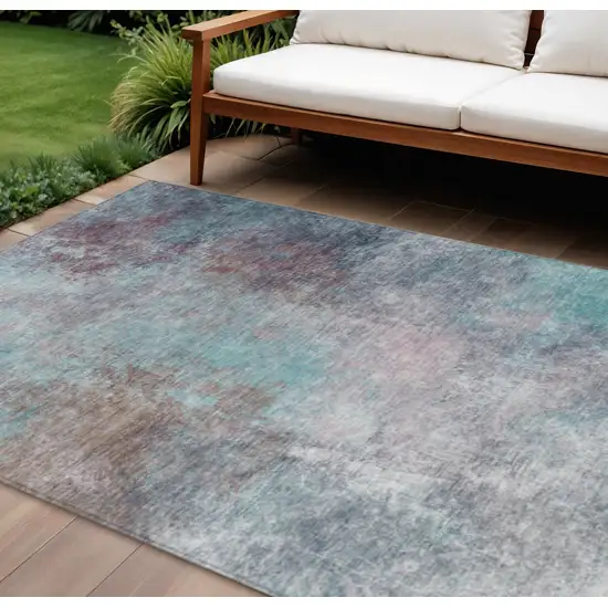 Teal Blue And Blush Abstract Washable Indoor Outdoor Area Rug Photo 2