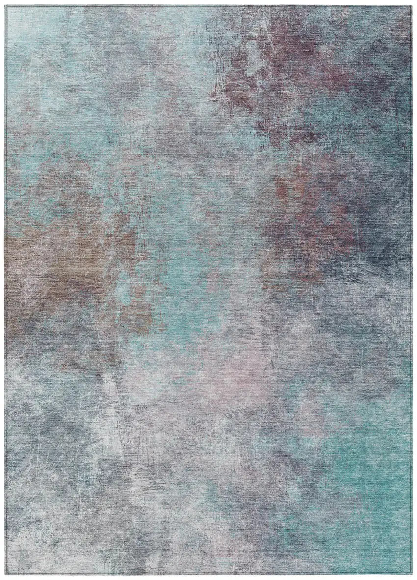 Teal Blue And Blush Abstract Washable Indoor Outdoor Area Rug Photo 8
