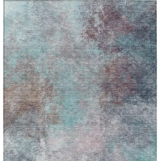 Teal Blue And Blush Abstract Washable Indoor Outdoor Area Rug Photo 1