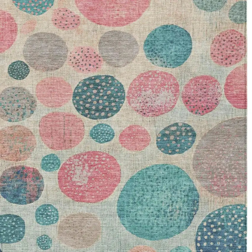 Teal Blue And Blush Geometric Washable Indoor Outdoor Area Rug Photo 9