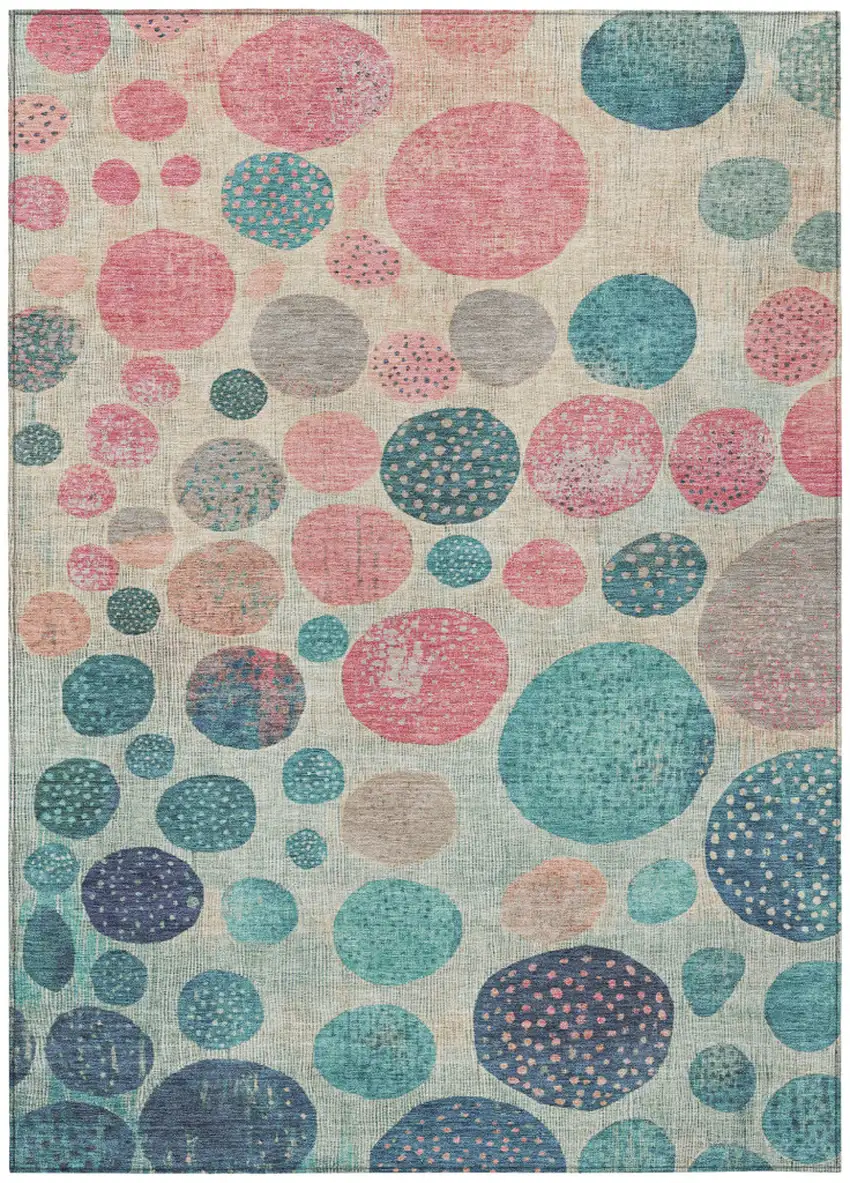 Teal Blue And Blush Geometric Washable Indoor Outdoor Area Rug Photo 8