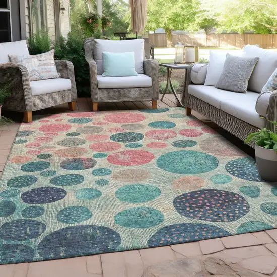 Teal Blue And Blush Geometric Washable Indoor Outdoor Area Rug Photo 4