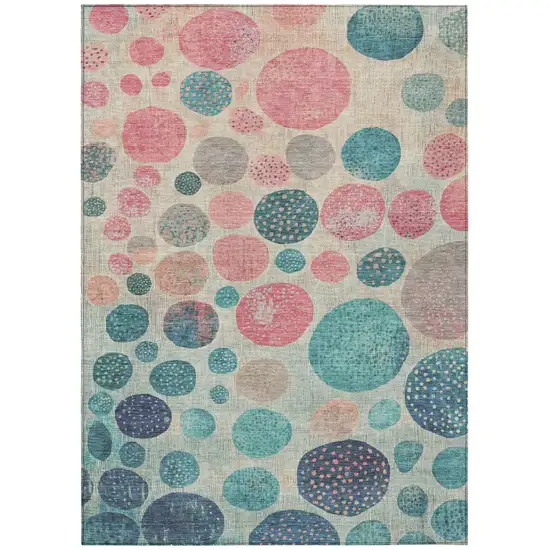 Teal Blue And Blush Geometric Washable Indoor Outdoor Area Rug Photo 8