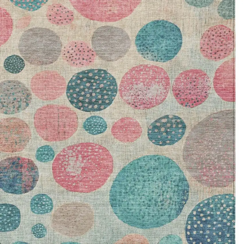 Teal Blue And Blush Geometric Washable Indoor Outdoor Area Rug Photo 9