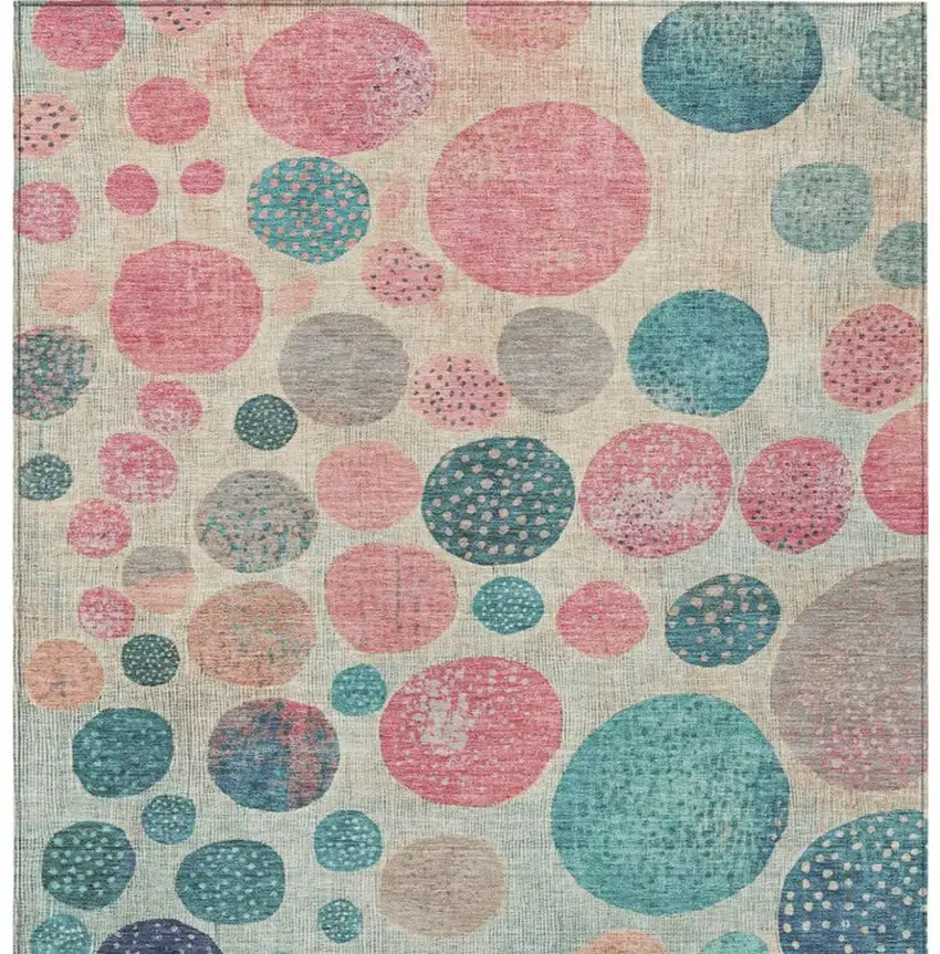 Teal Blue And Blush Geometric Washable Indoor Outdoor Area Rug Photo 1