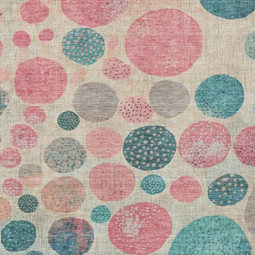 Teal Blue And Blush Geometric Washable Indoor Outdoor Area Rug Photo 1