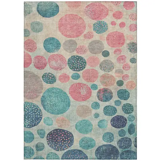 Teal Blue And Blush Geometric Washable Indoor Outdoor Area Rug Photo 9