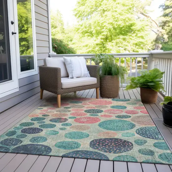 Teal Blue And Blush Geometric Washable Indoor Outdoor Area Rug Photo 7
