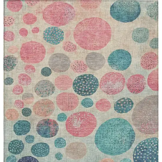 Teal Blue And Blush Geometric Washable Indoor Outdoor Area Rug Photo 1