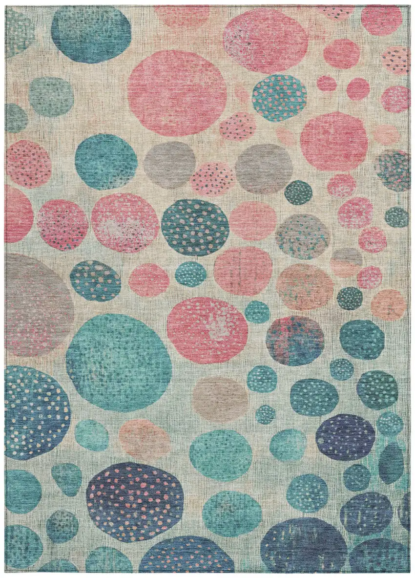 Teal Blue And Blush Geometric Washable Indoor Outdoor Area Rug Photo 9