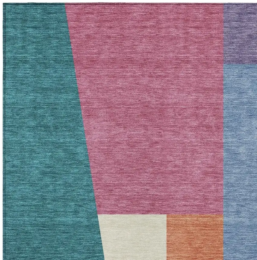 Teal Blue And Blush Geometric Washable Indoor Outdoor Area Rug Photo 2