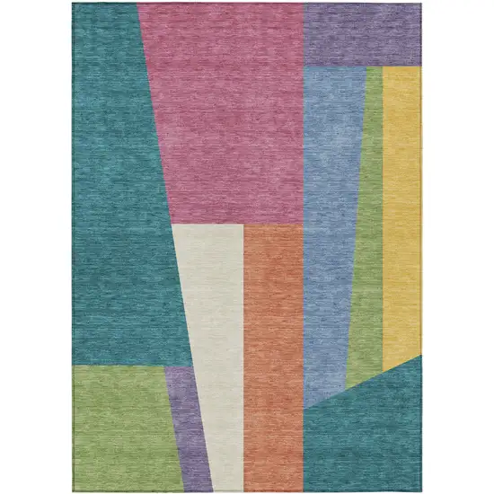 Teal Blue And Blush Geometric Washable Indoor Outdoor Area Rug Photo 1