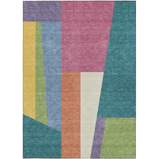 Teal Blue And Blush Geometric Washable Indoor Outdoor Area Rug Photo 3