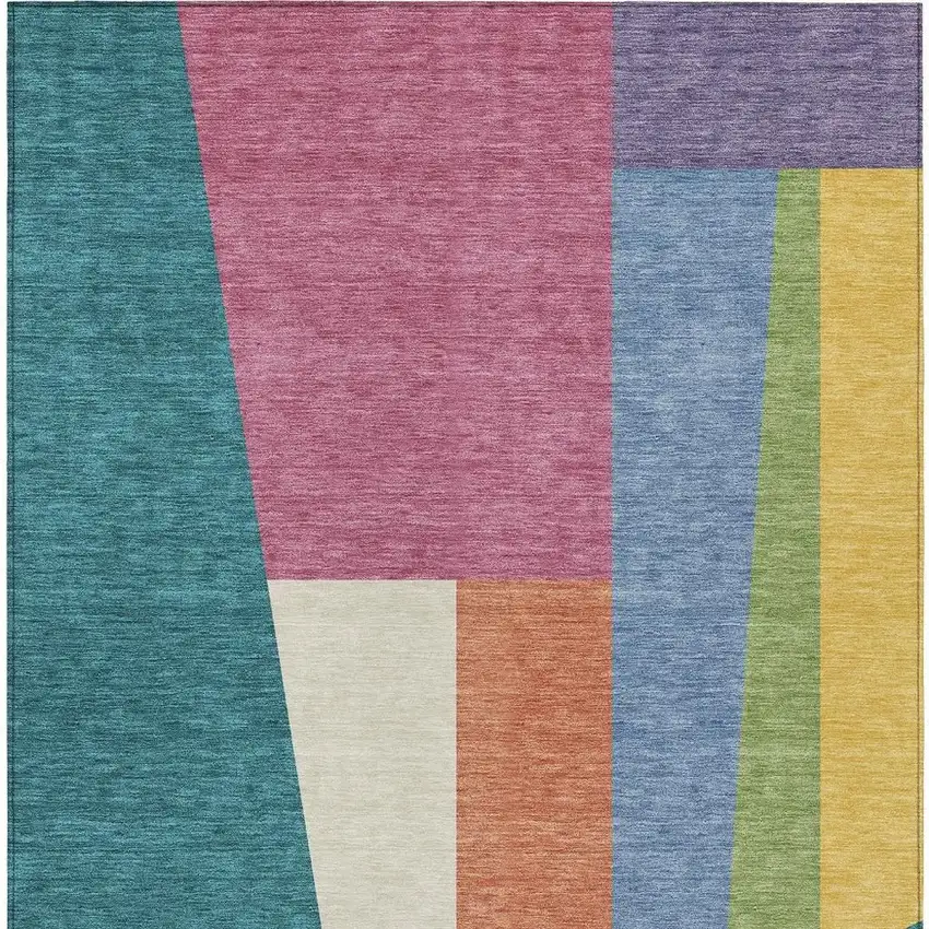 Teal Blue And Blush Geometric Washable Indoor Outdoor Area Rug Photo 2